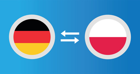 round icons with Germany and Poland flag exchange rate concept graphic element Illustration template design
