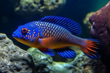 Obraz premium blue fish in aquarium. 