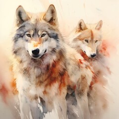 Watercolor painting of a wolf with open mout