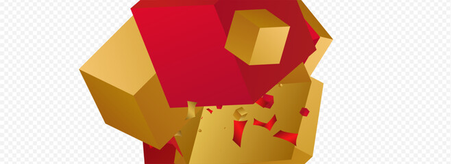 Gold and Red Square Flying Isolated Vector