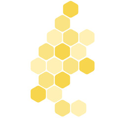 Futuristic yellow random digital hexagons, honeycomb elements