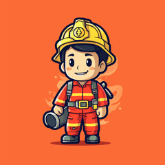 Cartoon illustration of a firefighter. Boys in cute red uniform. Firefighter Cartoon illustration