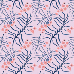 Hand drawn cute floral and leaves pattern
