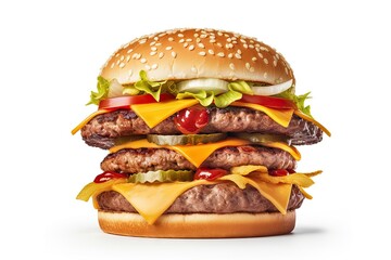 Grilled Hamburger on White Background. Isolated Beef Burger Meal Fast Food