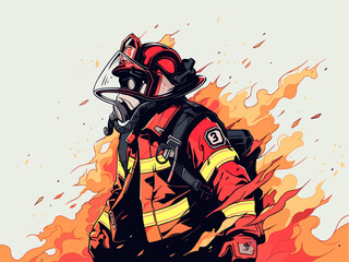 A firefighter on a plain background