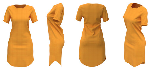 Casual Dress. Isolated. Orange Short Dress