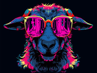 A goat with black sunglasses adds a humorous touch