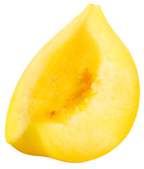 Sweet Yellow Peach fruit with leaf isolated on white background, Fresh Peach on White Background PNG File.