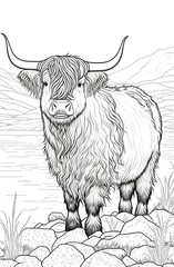 yak, coloriage, illustration, midjourney, ia g&eacute;n&eacute;rative, g&eacute;n&eacute;rative, ia