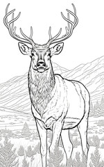 cerf, coloriage, illustration, midjourney, ia g&eacute;n&eacute;rative, g&eacute;n&eacute;rative, ia