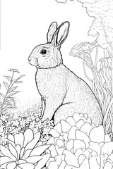 lapin, coloriage, illustration, midjourney, ia g&eacute;n&eacute;rative, g&eacute;n&eacute;rative, ia