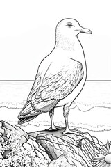 mouette, coloriage, illustration, midjourney, ia g&eacute;n&eacute;rative, g&eacute;n&eacute;rative, ia
