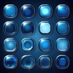 icon blue glass button ai generated