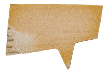 Brown blank cut out paper cardboard speech bubble of rectangular shape with copy space for text on transparent or white background
