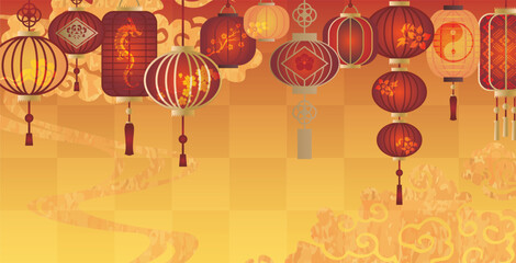中華風の提灯飾り背景
