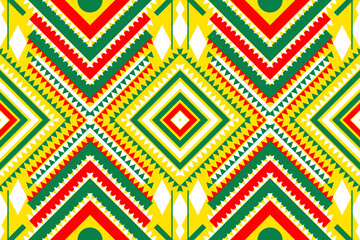 Seamless design pattern, traditional geometric zigzag pattern. yellow red  white  green  vector illustration design, abstract fabric pattern, aztec style for textiles, 