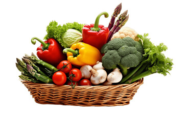 Isolated Vegetables in Basket on Transparent Background. AI