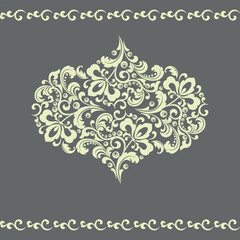 Damask graphic ornament. Floral design element. Beige and gray vector pattern
