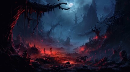 Fototapeta na wymiar Dark Fantasy Landscape Game Art