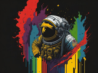 Astronaut on abstract colorful grunge background.