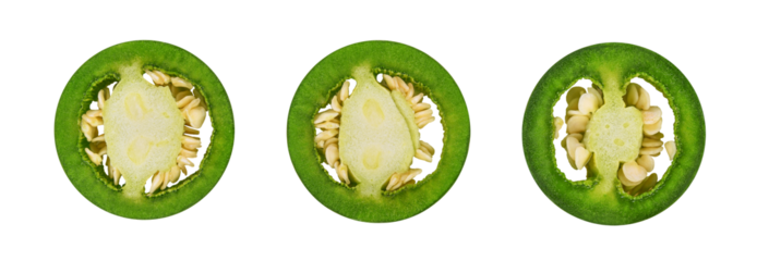 Green chili pepper slices or rings isolated on transparent background. PNG