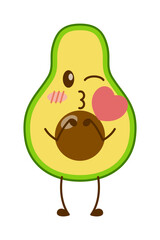 Avocado cartoon character mascot design of illustration. Cute avocado cartoon sticker. Avocado emoticon.
