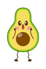 Avocado cartoon character mascot design of illustration. Cute avocado cartoon sticker. Avocado emoticon.