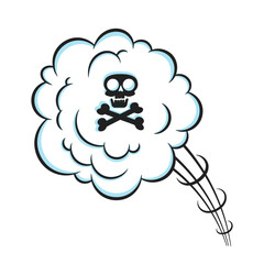 Fart smoke smelling cloud with skull and crossing bones pop art comic book cartoon flat style design vector illustration. Bad stink or toxic fart aroma cartoon smoke cloud isolated on white background