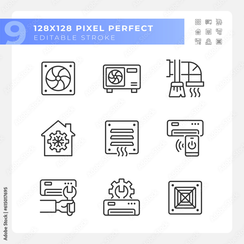 Aufkleber heating and cooling linear icons set. ventilation system. air conditioner. temperature control. cust