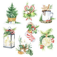 Winter season cosy watercolour illustrations.