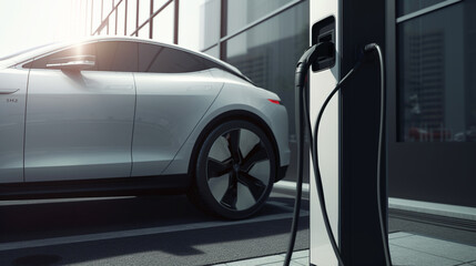 Fototapeta na wymiar Electric car on charging spot. Generative ai.