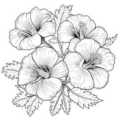 Cute Geranium flower in coloring page style illustration. Line art painting. Generative AI