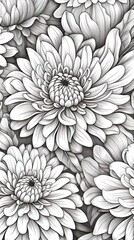 Cute Chrysanthemum flower in coloring page style illustration. Line art painting. Generative AI
