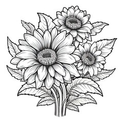 Cute Sunflower flower in coloring page style illustration. Line art painting. Generative AI