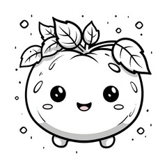 Obraz premium Kawaii style Apple fruit character in coloring page style illustration. Line art painting. Generative AI