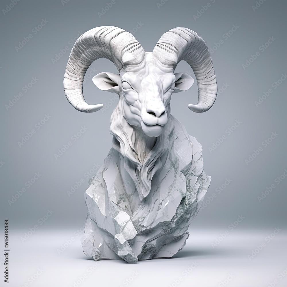 Wall mural Portrait of Goat animal in marble sculpture style. Ancient statue of animal. Generative AI