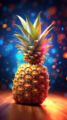 Fresh ripe Pineapple fruit illustration. Natural food colorful background. Generative AI