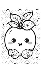 Kawaii style Apricot fruit character in coloring page style illustration. Line art painting. Generative AI