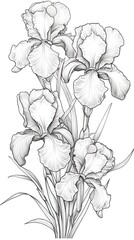 Cute Iris flower in coloring page style illustration. Line art painting. Generative AI
