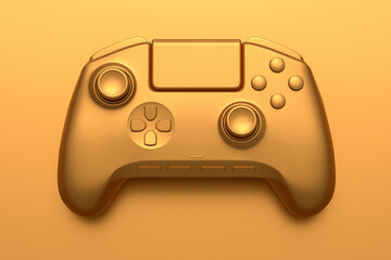 Realistic video game joystick with gold chrome texture isolated on golden © Vasyl Onyskiv