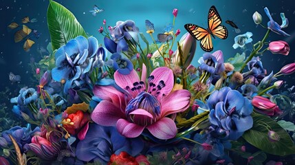 Fototapeta na wymiar Bluebell flowers abstract background. Generative AI