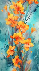 Watercolor Daffodil flower illustration. Colorful painting floral background. Generative AI