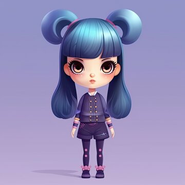Cute Goth character illustration. Colorful kawaii style design. Generative AI