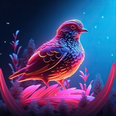 Obraz premium Cute Quail animal in neon style. Portrait of glow light animal. Generative AI