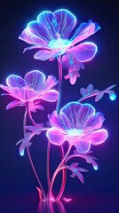 Neon light Lavender blooming flower. Modern greeting card floral design with glow light flower. Generative AI