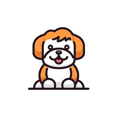 Portrait of Shih Tzu cute animal icon. Line style character avatar. Generative AI