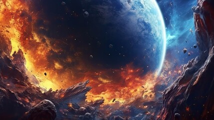 Fototapeta premium A cosmic explosion of stars and galaxies in a deep space backdrop. Colorful illustration art. Generative AI