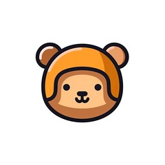 Portrait of Brown bear cute animal icon. Line style character avatar. Generative AI