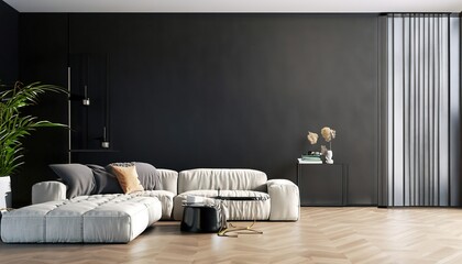 modern living room with sofa,black wall background