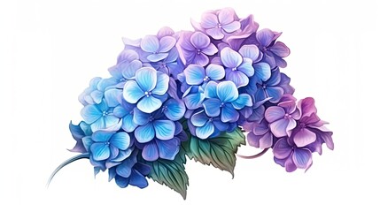 Fototapeta premium Hydrangea flowers isolated on white background. Beautiful blooming plants. Generative AI